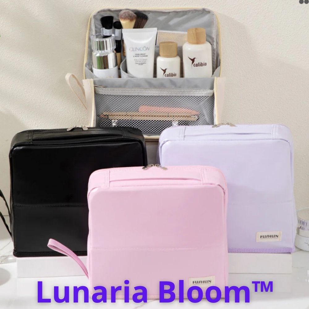 Lunaria Bloom™ – La beauty bag verticale che unisce eleganza e funzionalità.