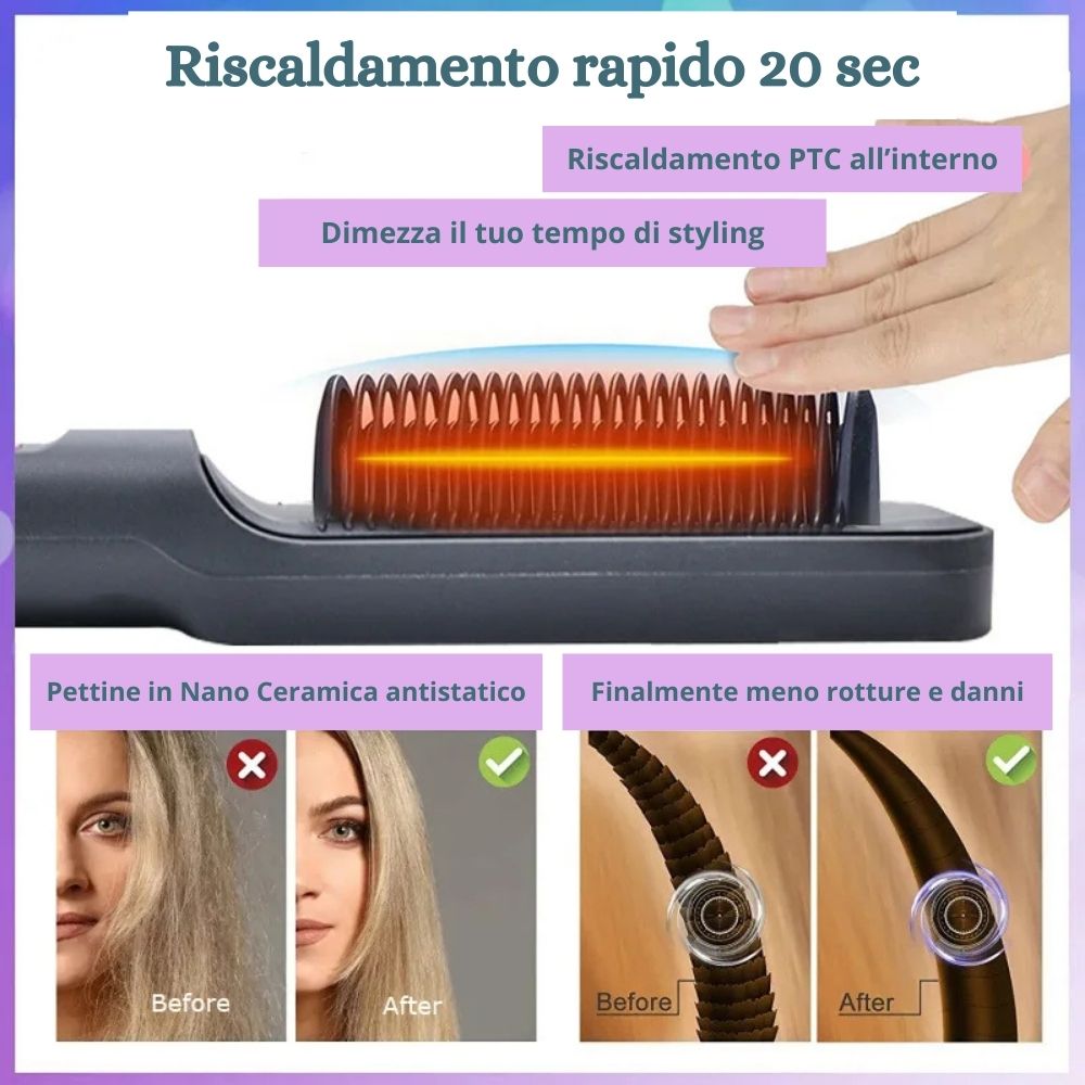 Lunaria Glow™ - Pettine ioni negativi per lo styling antiscottatura
