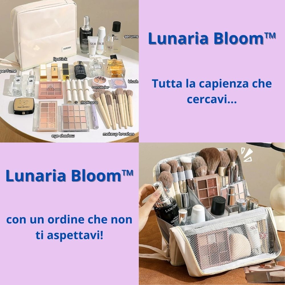 Lunaria Bloom™ – La beauty bag verticale che unisce eleganza e funzionalità.